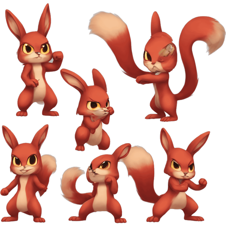 Anthro Sona Cool Angry Fakemon Full Body Red Rabbit Squirrel Chibi Cute  emoji