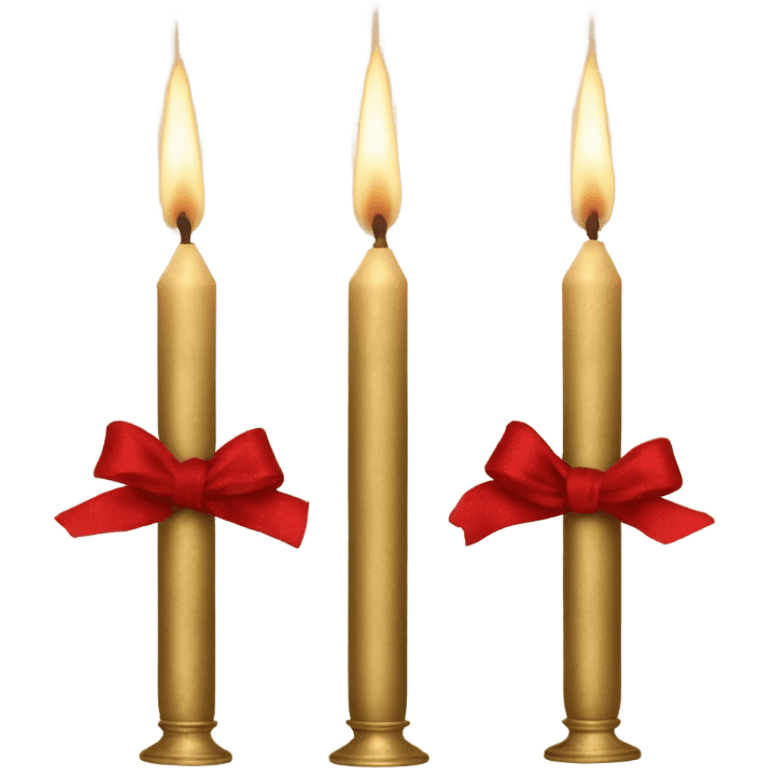 Neutral candles in brass tapers with red velvet ribbon around them emoji