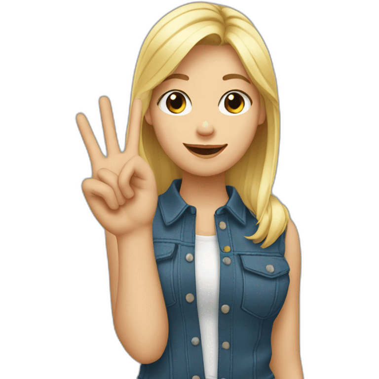 white skin girl with blonde hair showing THREE fingers up on her one hand emoji