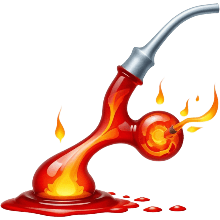 Glassblowing and casting icon, molten glass being shaped with blowpipe, glass piece in the mold, glowing red-hot surface, intricate patterns forming, minimalistic style, clean lines, transparent background. emoji