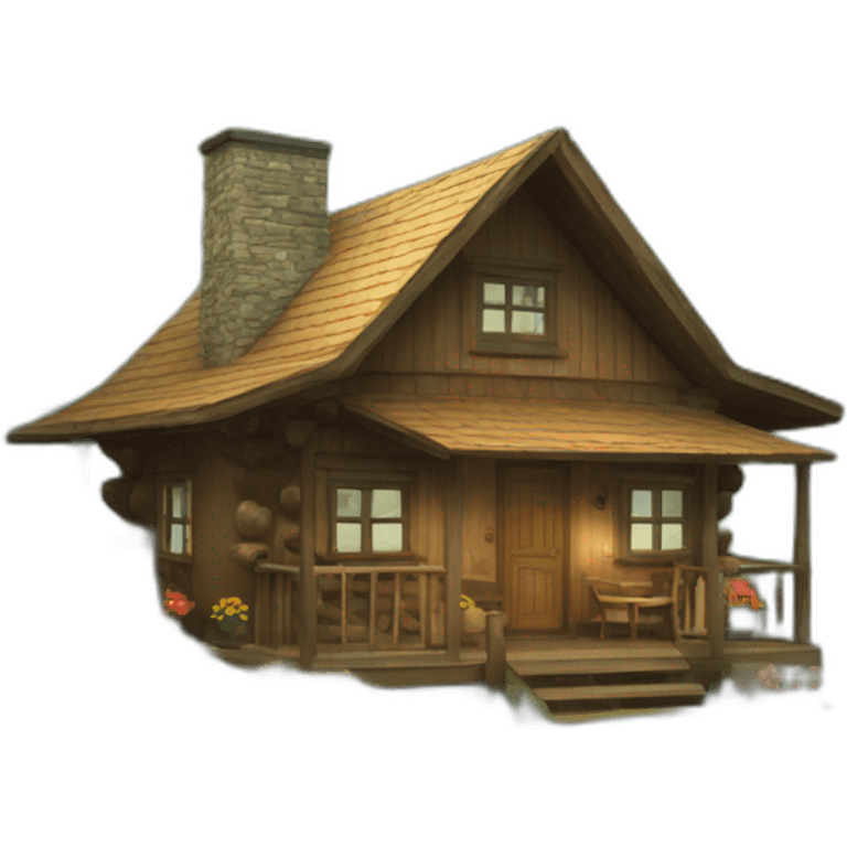 cabin in the woods with garden emoji