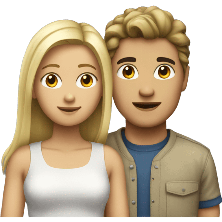 Couple brunette girl blonde boy emoji