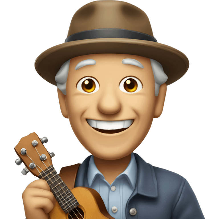 smiling old man in hat with ukulele  emoji