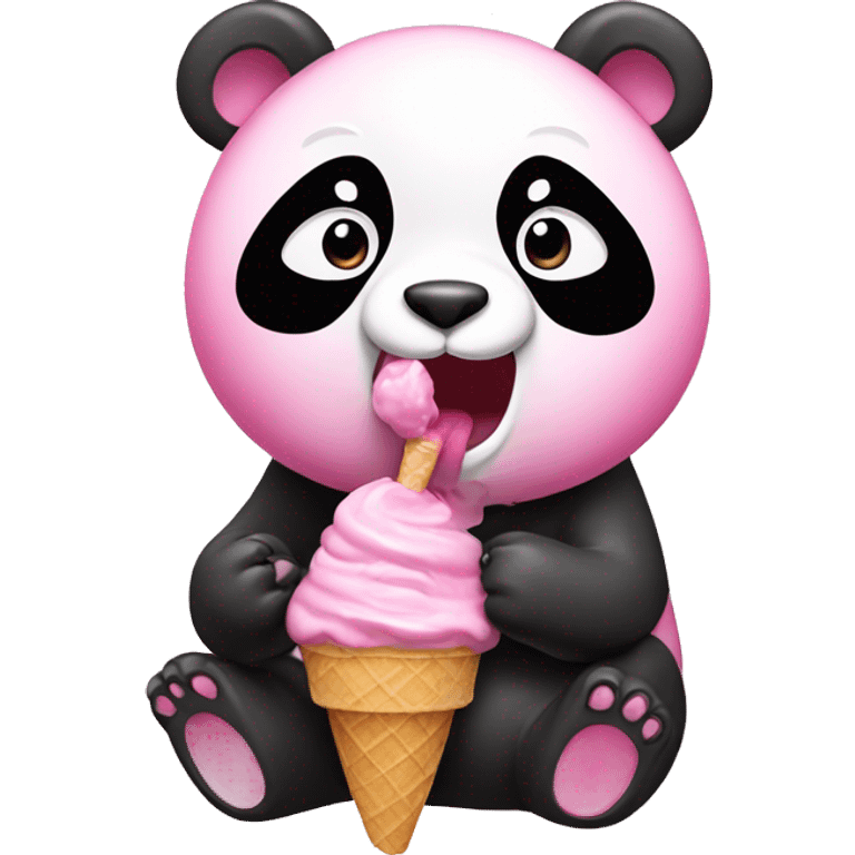 Pink Panda eating ice cream emoji