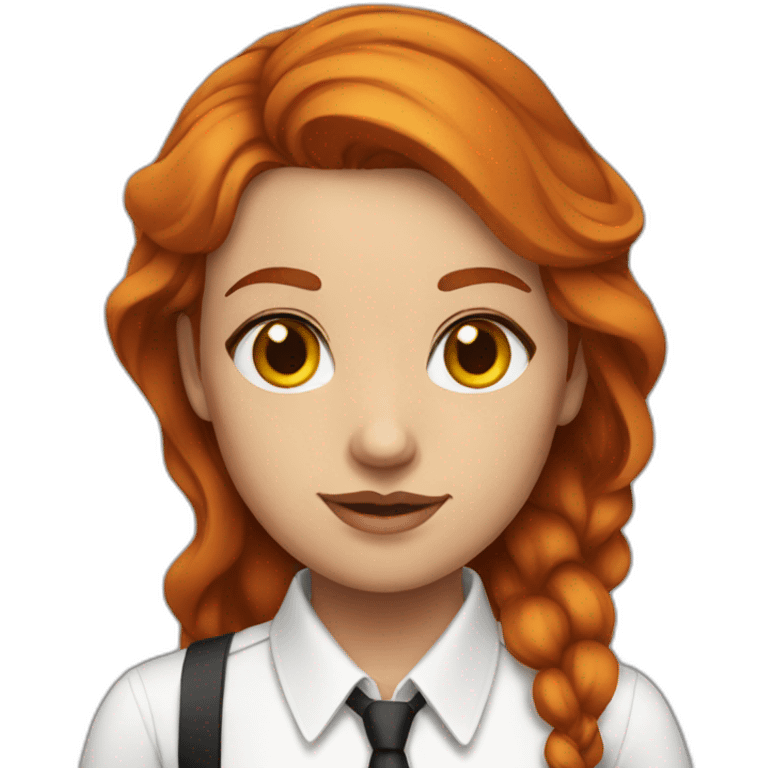 Woman with red hair and yellow eyes wearing a white button up shirt and black tie emoji