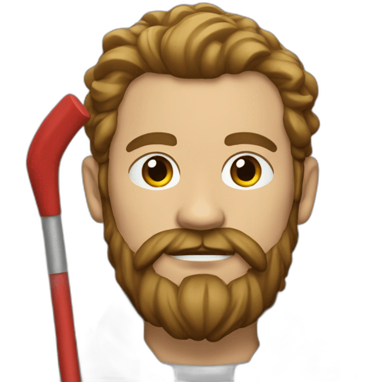 Man with a big beard wearing a jacket with red sticks on it emoji