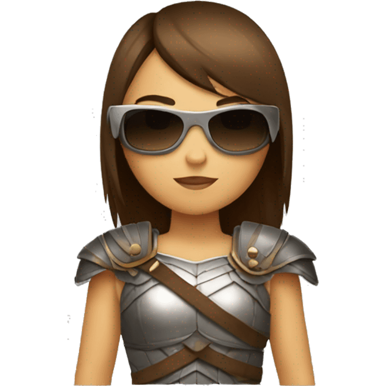 Girl gladiator with brown straight hair and sunglasses emoji