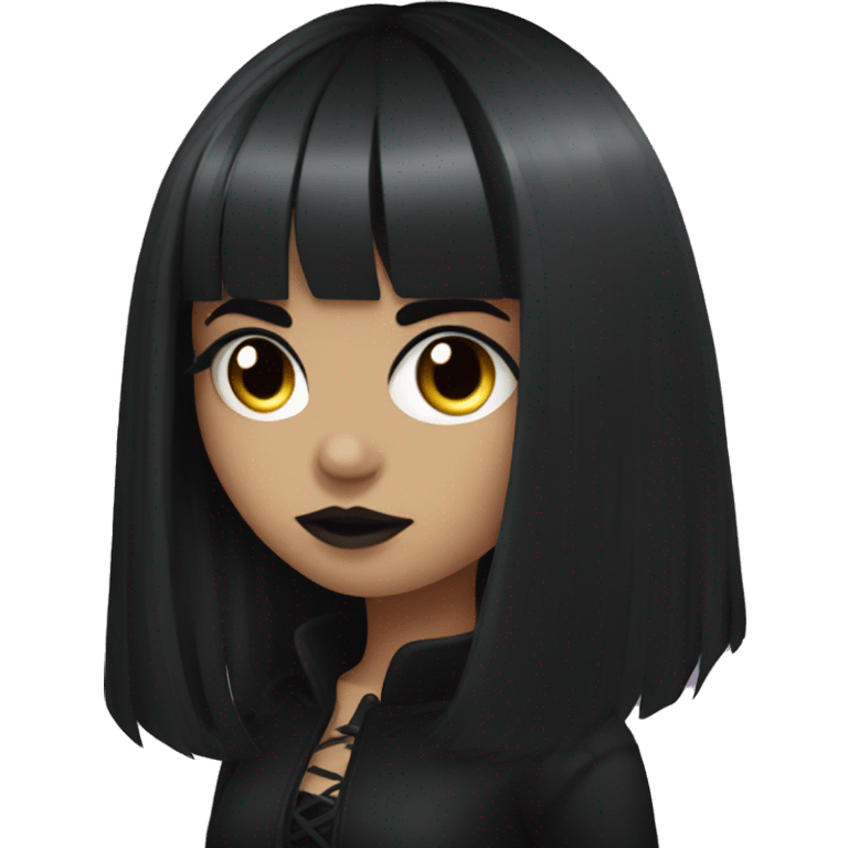 goth girl with long black hair and bangs and big black eyeliner  emoji