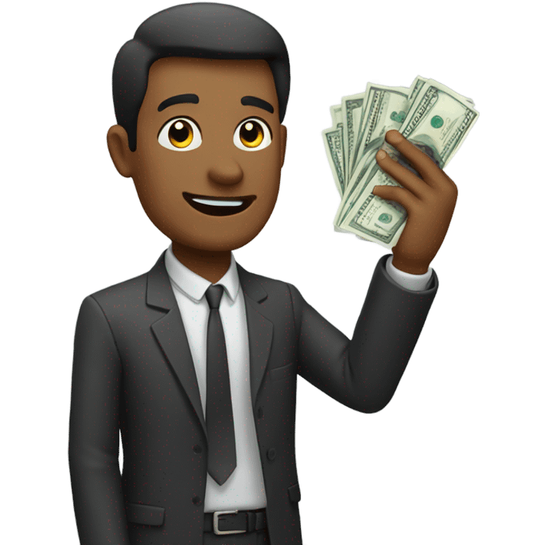 Man sticking out his hand with money emoji