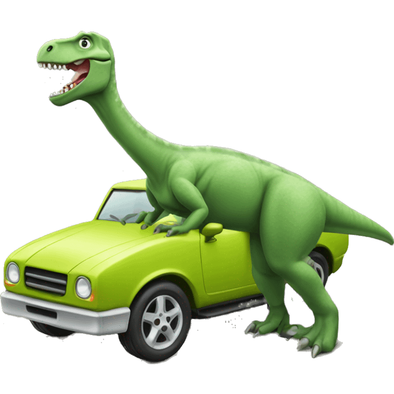 dinosaur with car emoji