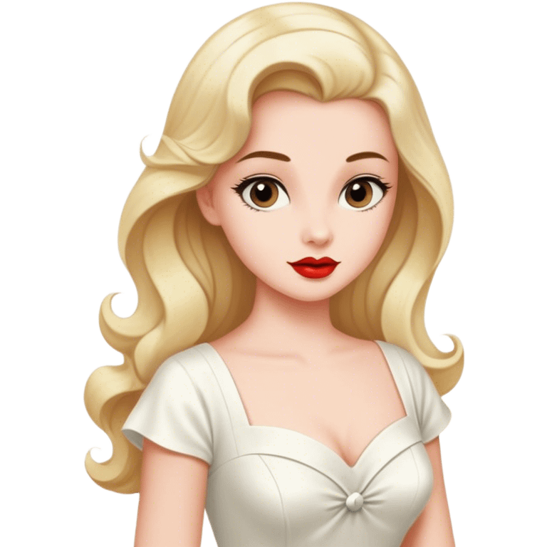 Beautiful woman in 1950’s woman fashion look, white dress, long hair emoji