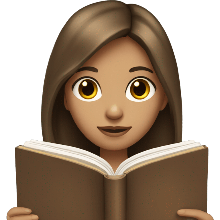 brunette long haired girl with beige skin tone and brown eyes reading a book  emoji