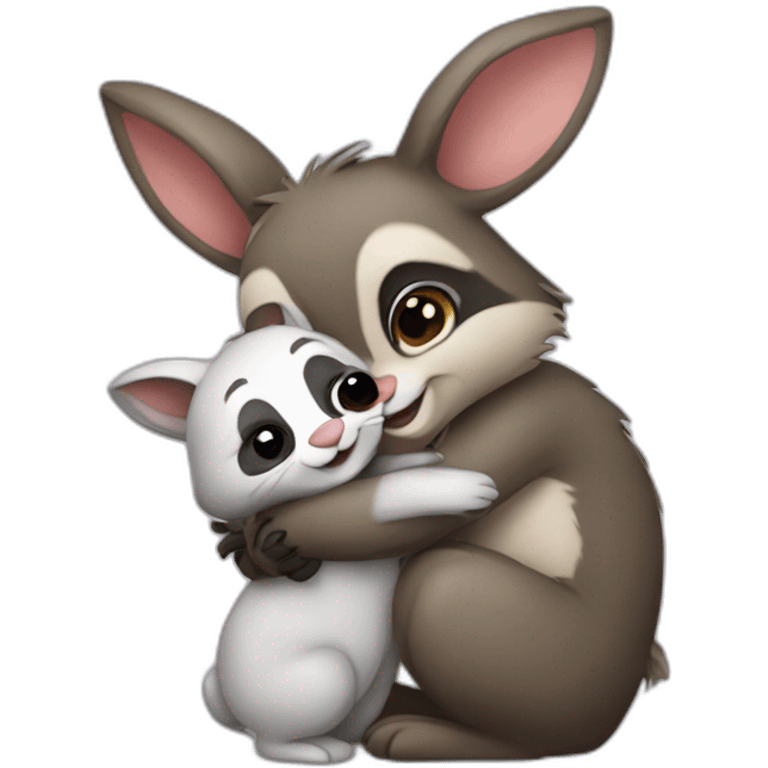 bunny hugs raccoon emoji