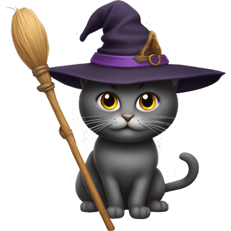 cat with witch hat on a broomstick emoji