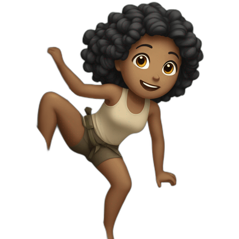 Black hairs and beige skin girl climbing a rock emoji