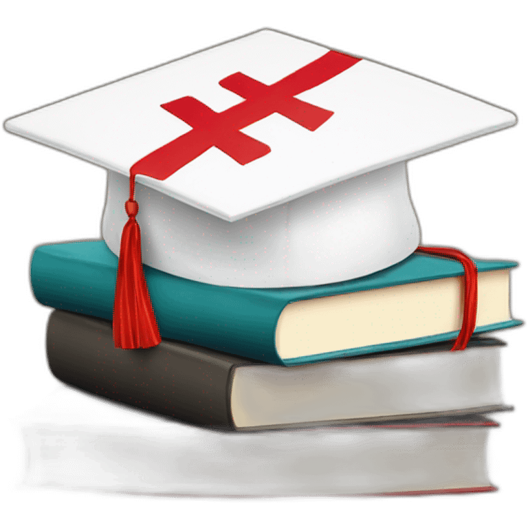 White Student cap with red medical cross On a stack of books emoji