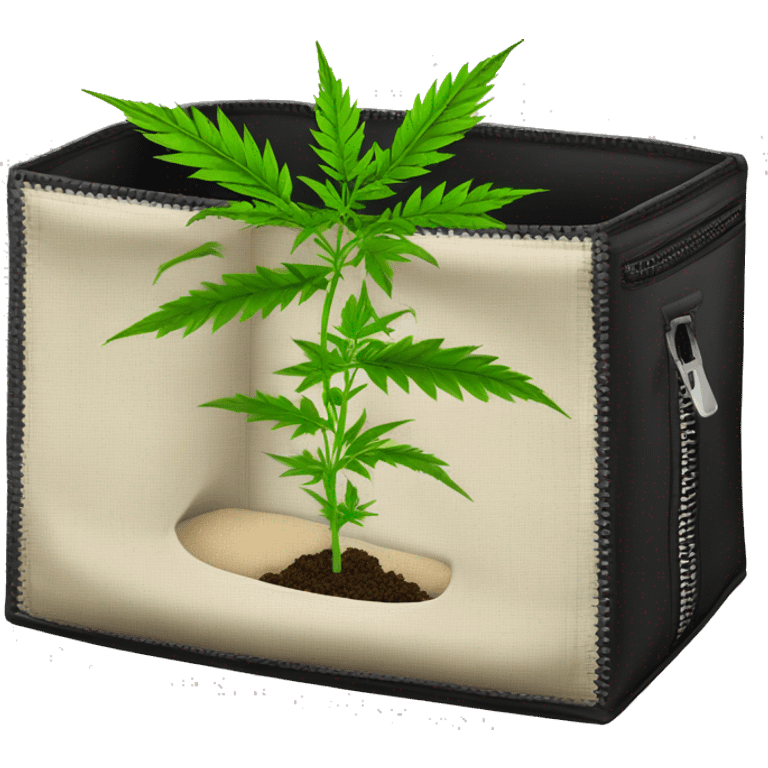 black grow box with zipper and hemp plant inside emoji