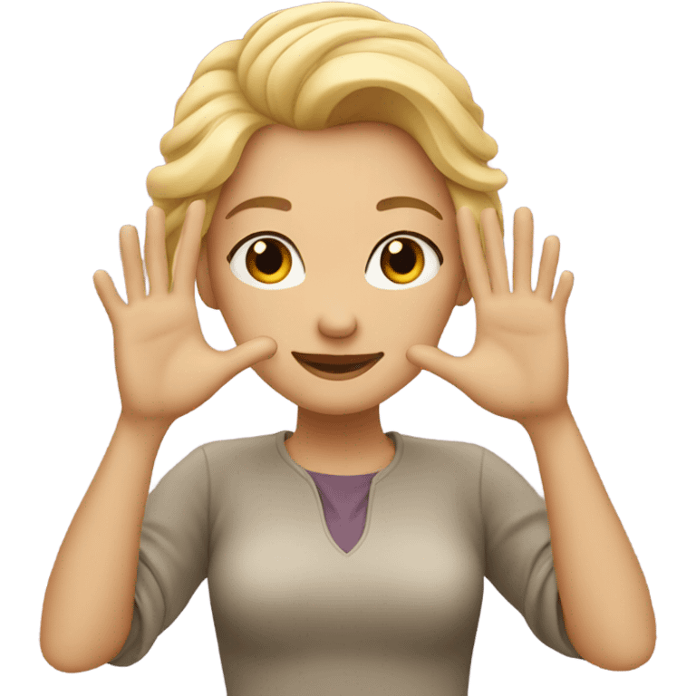 woman with blonde hair making heart with hands emoji