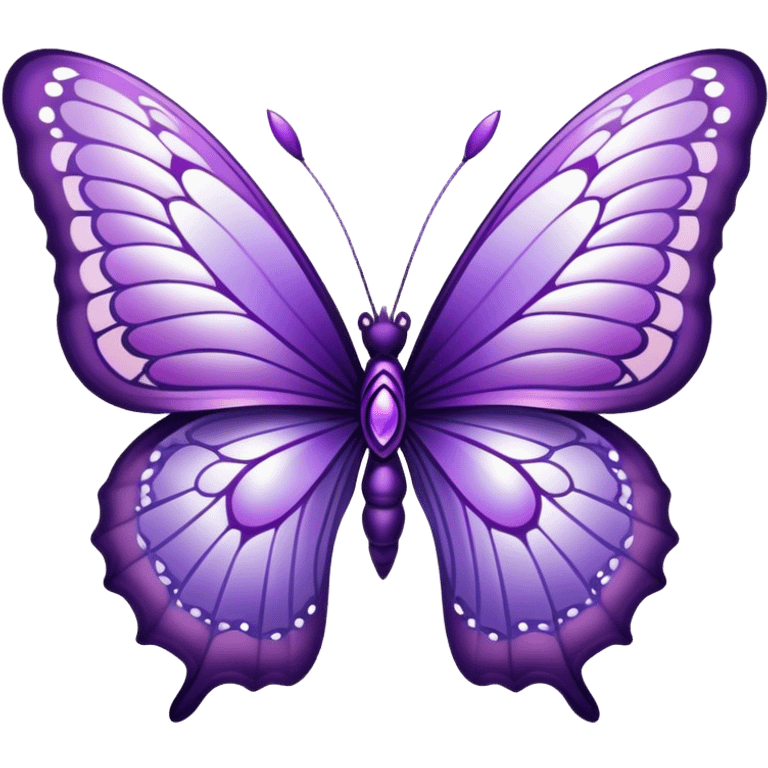 "A majestic butterfly in shades of purple, with intricately detailed wings featuring a mesmerizing pattern resembling delicate lace. The wings shimmer with an iridescent glow, reflecting hues of amethyst and lilac. The butterfly hovers gently above a field of blooming lavender, surrounded by tiny dewdrops glistening in the morning sunlight. A soft-focus background creates a dreamy atmosphere, emphasizing the elegance and ethereal quality of the butterfly."
 emoji