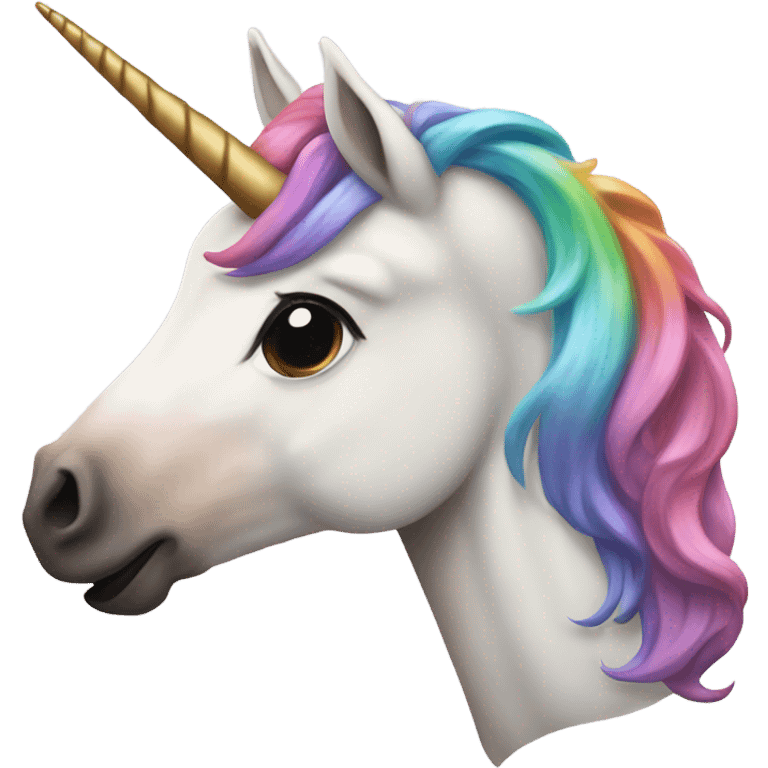 A unicorn that has all colors on its hair except for black and brown and white  emoji