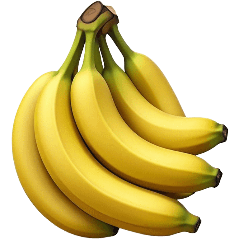 Cinematic bright yellow bananas, smooth peel with gentle curves, slightly ripened, stacked in a charming bunch, warm glowing background, soft and inviting. emoji