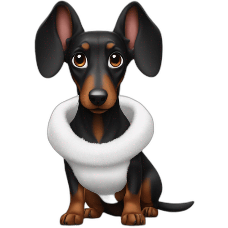 a black dachshund dog in a white bunny costume with ears emoji