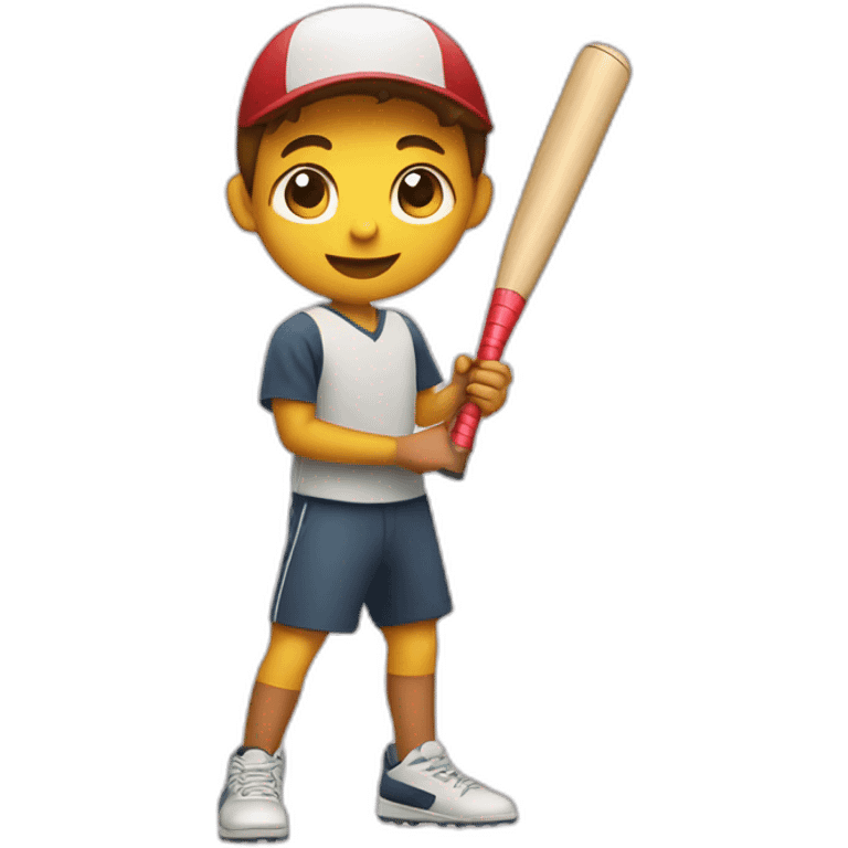 a boy playing cricket with a bat in his hands emoji