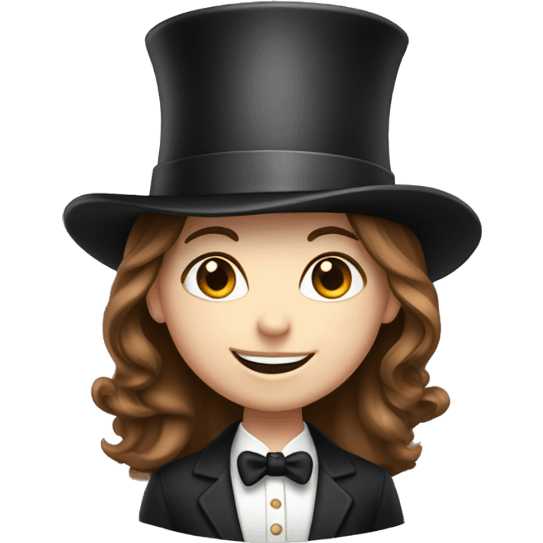 happy white girl - brown hair- magician- top hat emoji