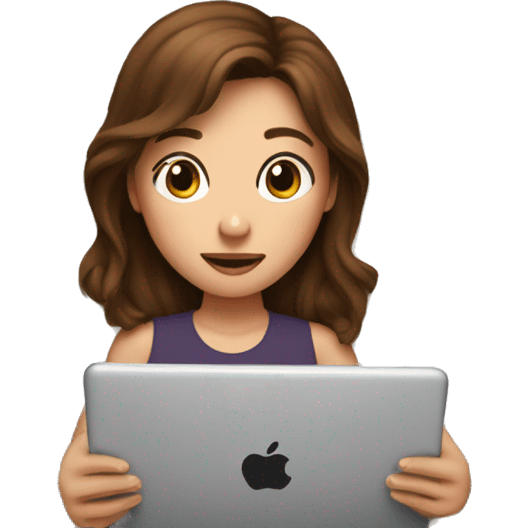 Girl with brown hair watching iPad in bed emoji