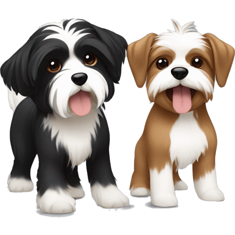 black and white havanese fighting a brown and white yorkie in a boxing ring  emoji