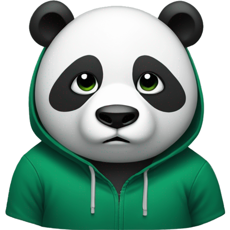 Panda in a dark green hoodie staring with a face of disappointment emoji