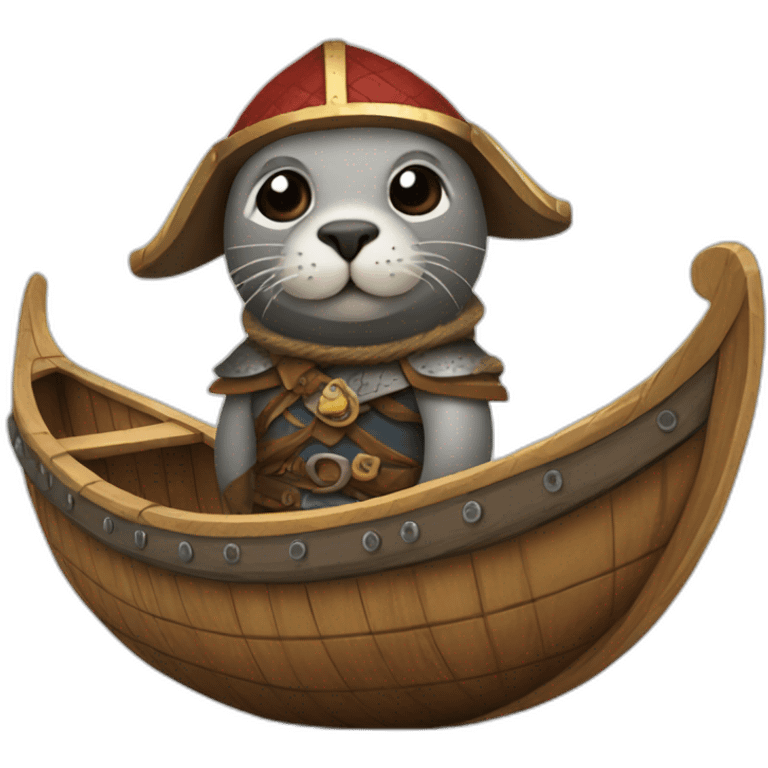 A seal dressed as a Viking on a medieval yacht  emoji