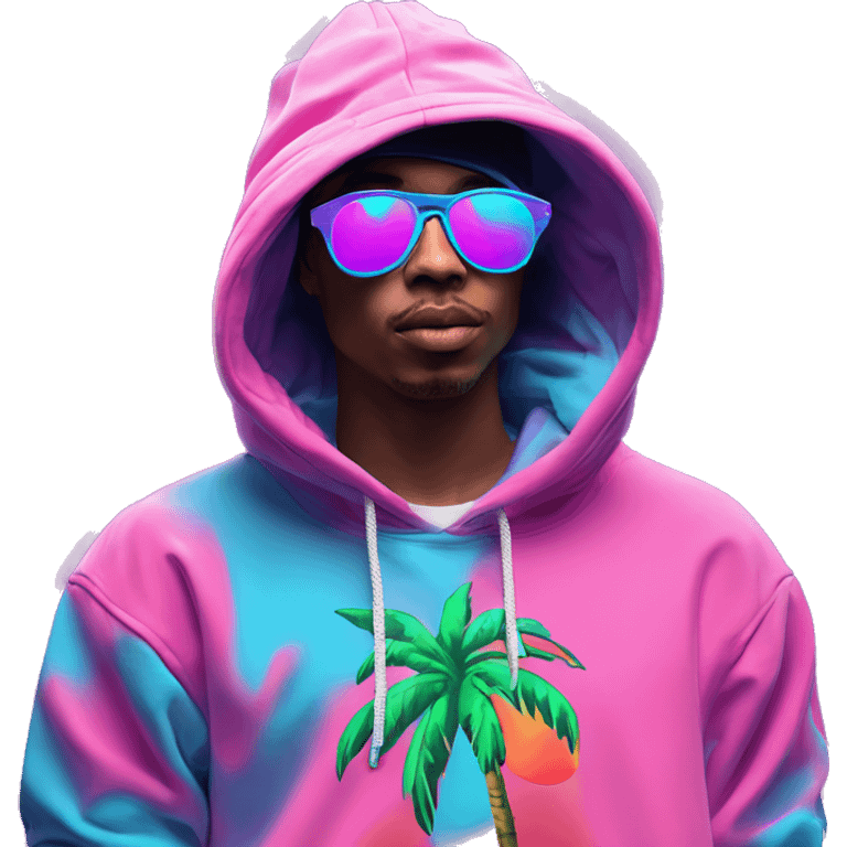 Multicoloured neon Vaporwave person smoking wearing hoodie dancing hip hop bucket hat tropical Skater fashion aesthetic baggy clothes graphic t shirt 420 emoji