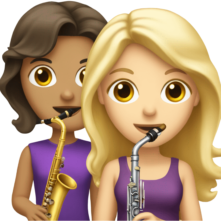 Brunette with a clarinet and a Blondie with a trumpet emoji