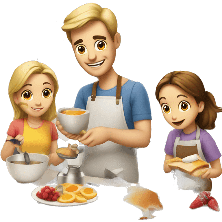 Caucasian family of 10 preparing breakfast at kitchen  emoji