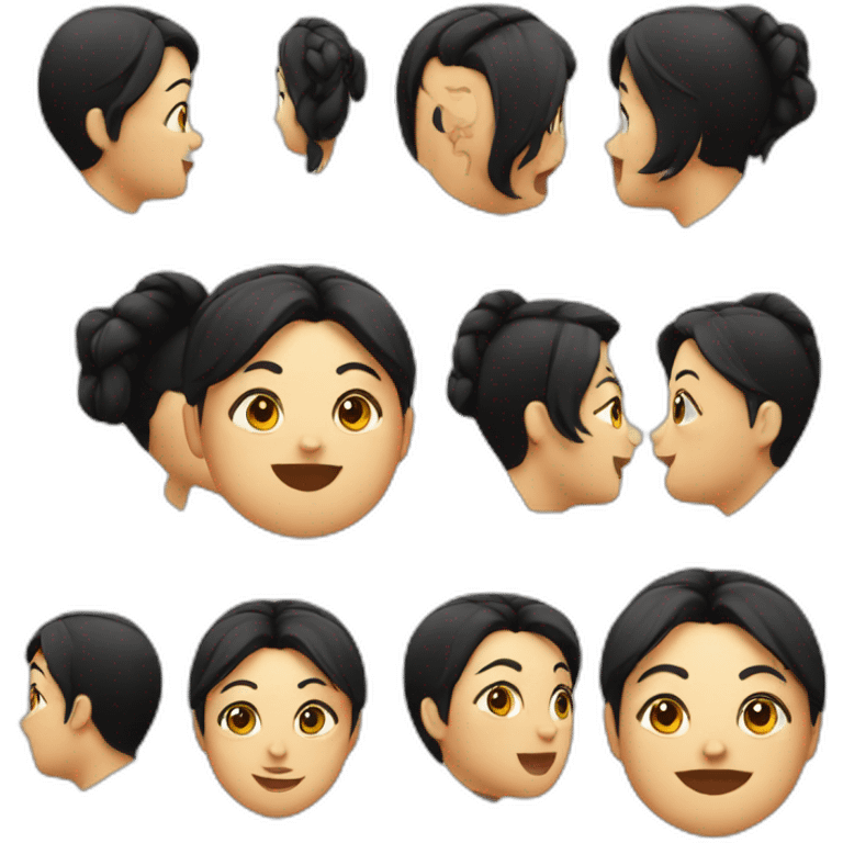 A fat woman with black hair, With a ponytail, Happy  emoji