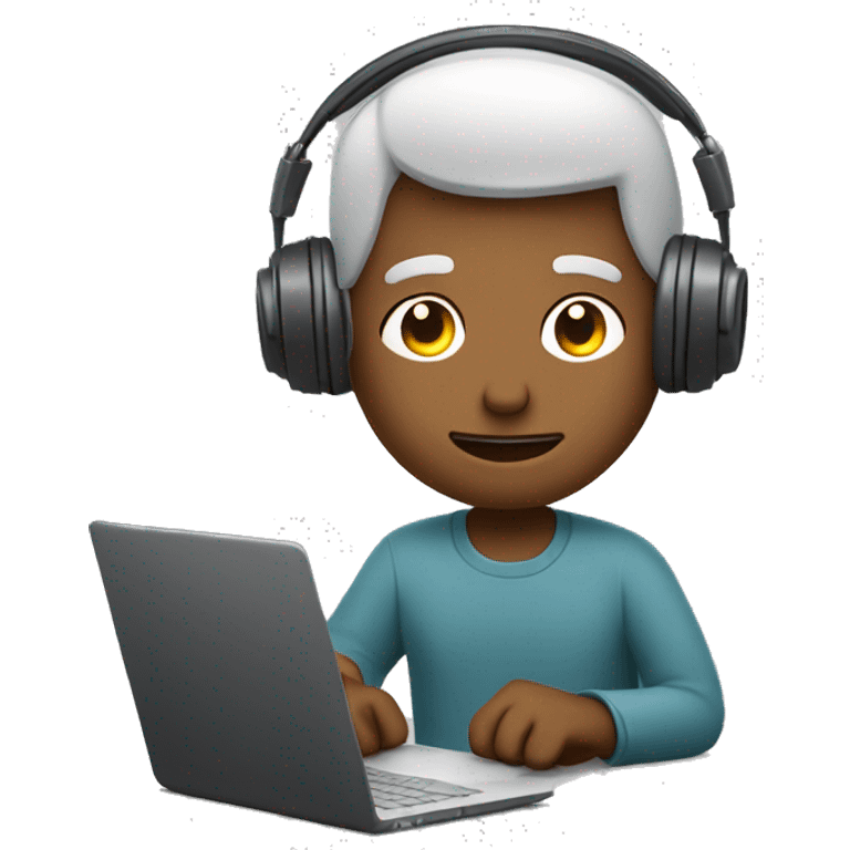 man in headphones talking hold laptop and phone only upper part of body  emoji