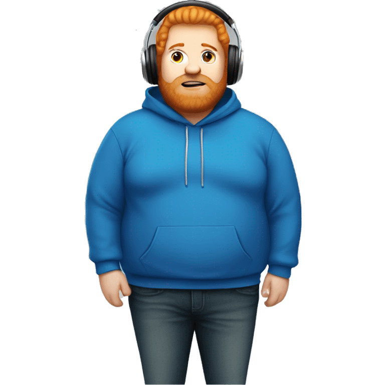 fat man with blue hoodie, headphones, ginger hair and beard emoji