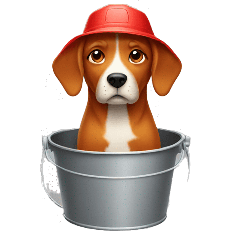 Red Dog wearing a bucket emoji