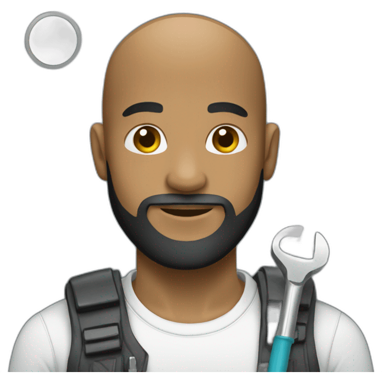 Black bald male with beard holding wrench emoji