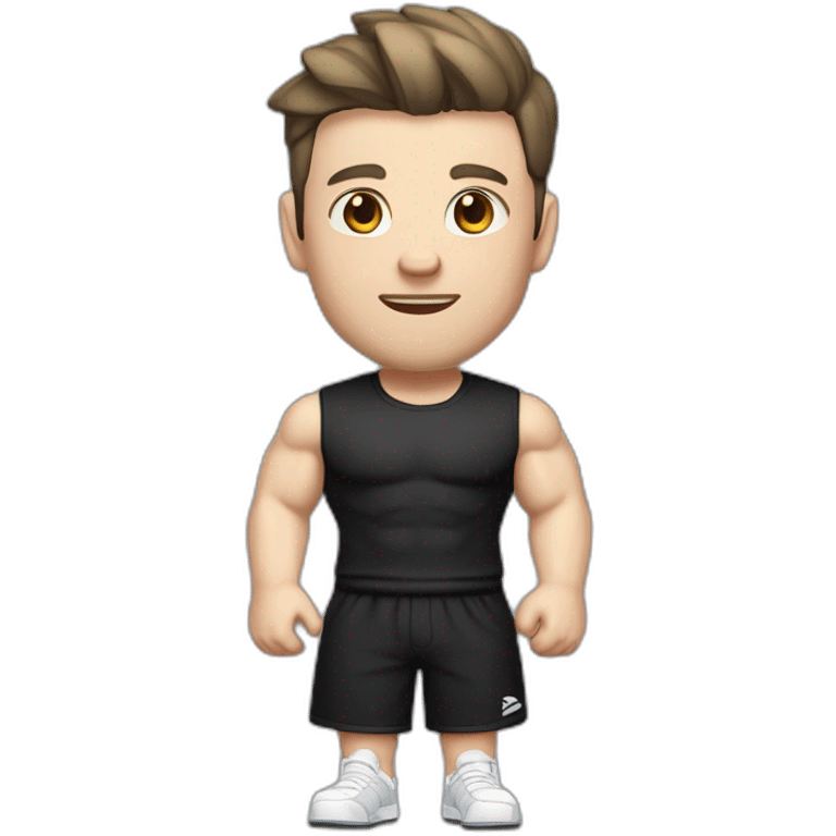 Pale skinned Fit Man With the biceps and dark brown hair in black shirt, gray sports shorts and white Sneakers emoji