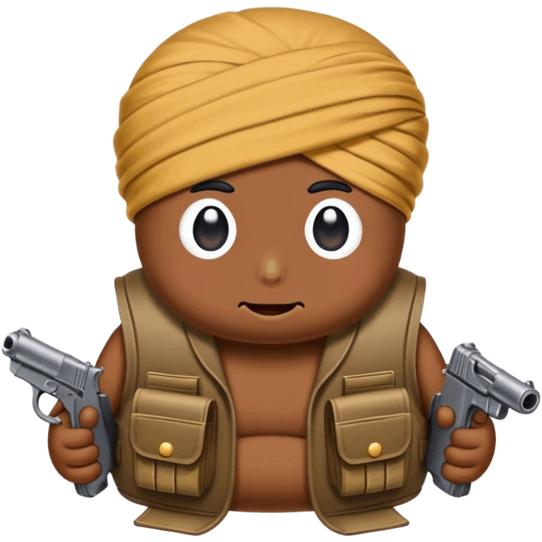 poop wearing a turbin and wearing an ammo vest emoji