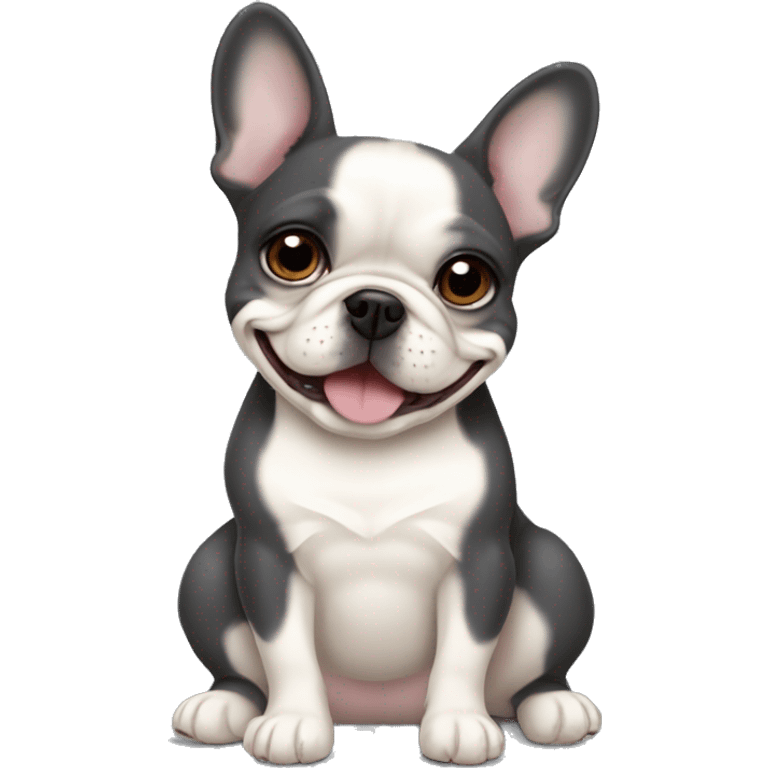 dark gray french bulldog happy hugging a cream pomeranian  emoji