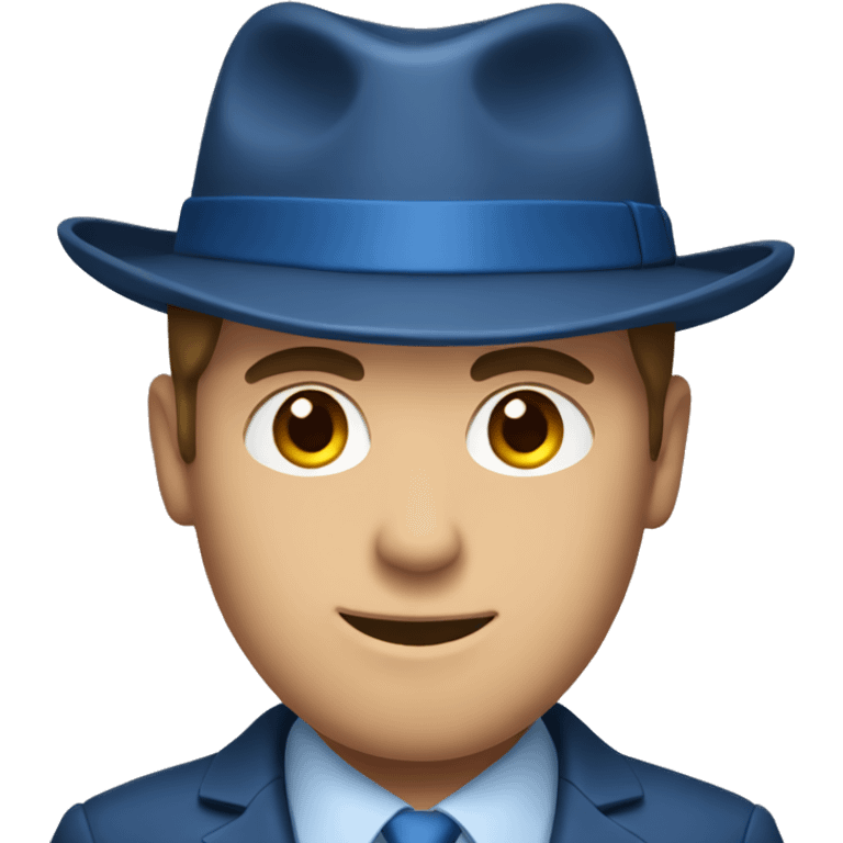 A caucasian man in a blue suit and a brown fedora emoji