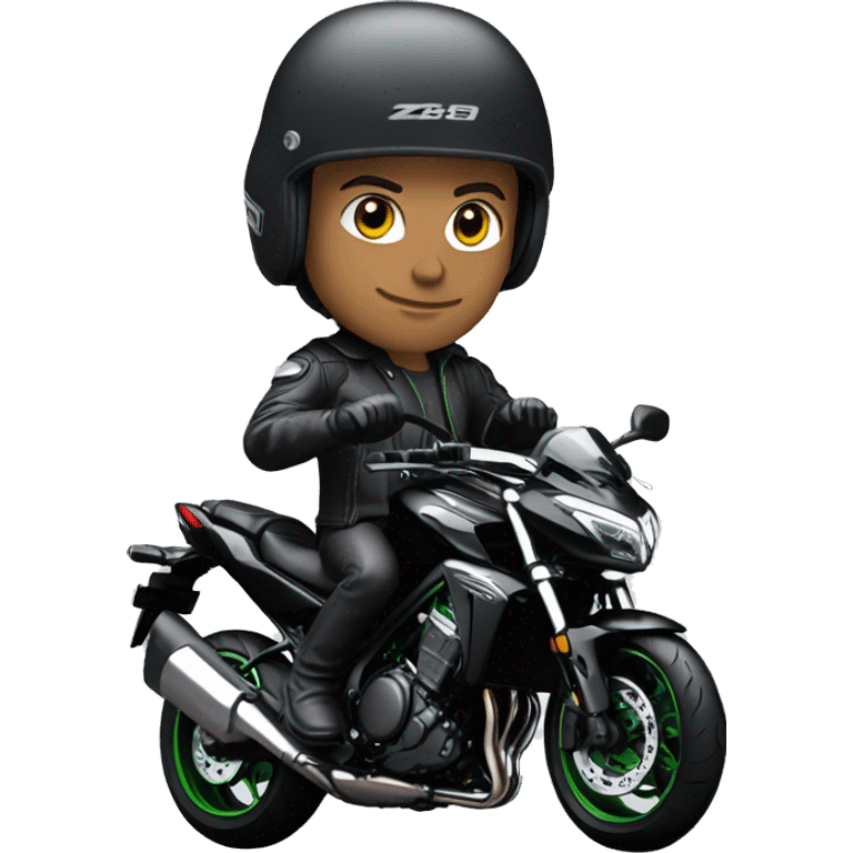 Un homme avec un casque sur une Kawasaki Z800 noir emoji