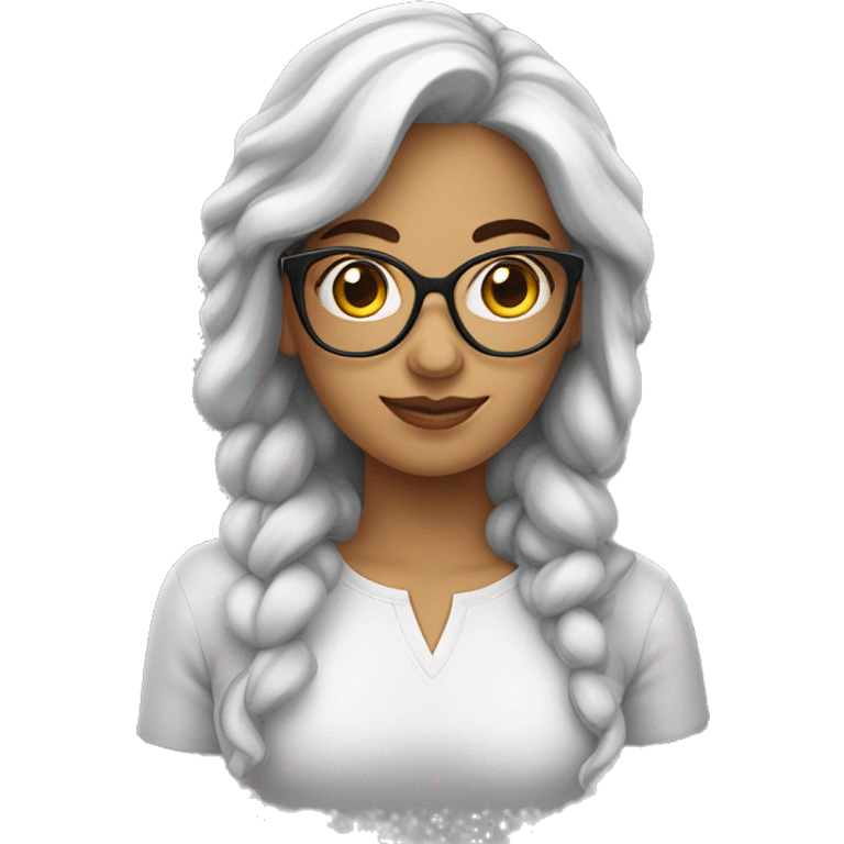 Mujer latina blanca con pelo negro lacio y corto y lentes  emoji