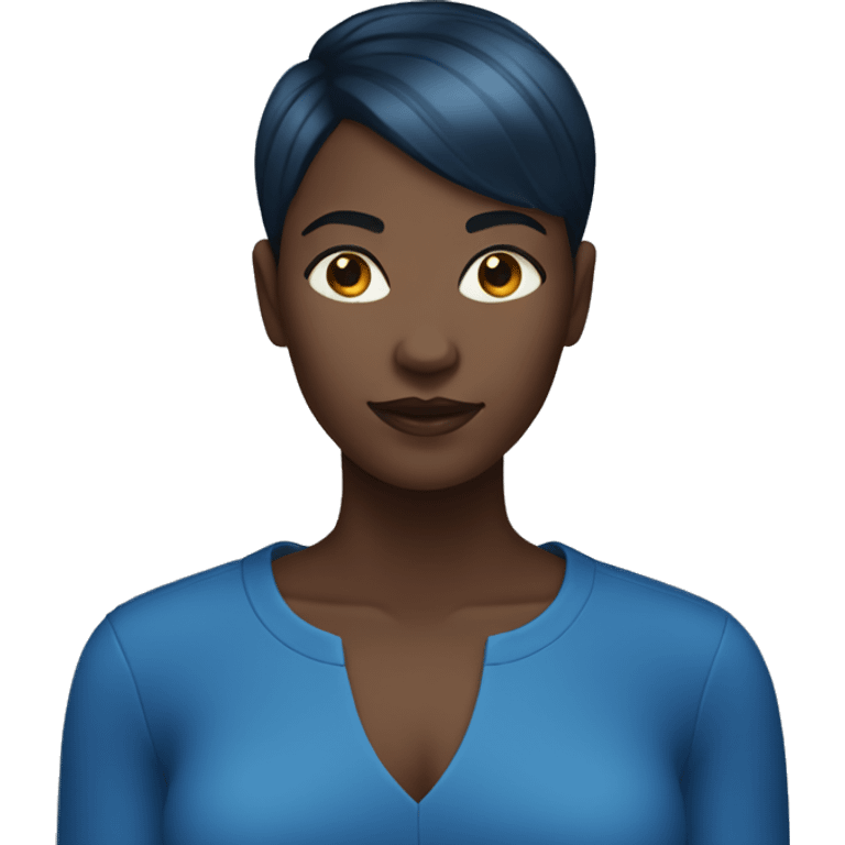 Black dark woman with blue short hair emoji