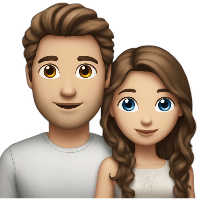 Brunette blue-eyed Couple (Guy has straight long brown hair) (girl has wavy hair) emoji