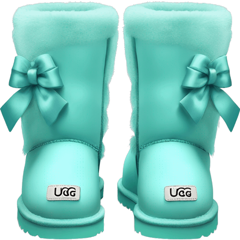 Realistic pair of tiffany blue fur Ugg boots  with ribbon bows. emoji