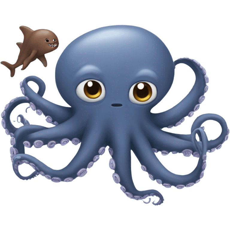 Octopus in ocean talking to shark  emoji